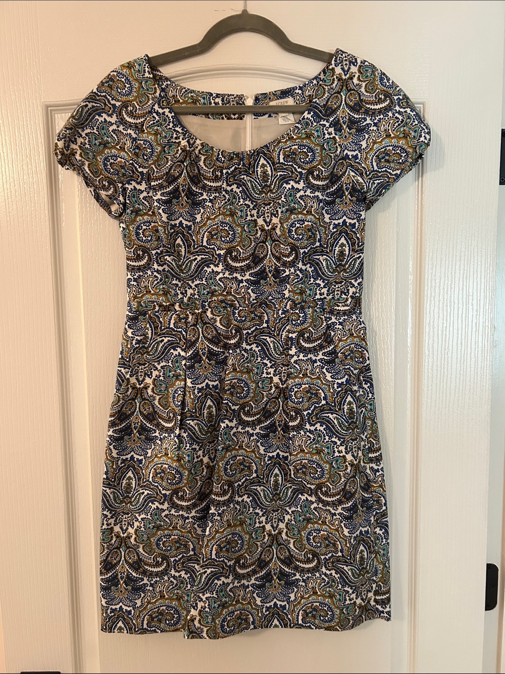 J. Crew Paisley Cap-Sleeve Mini Dress in Navy, Olive & Cream